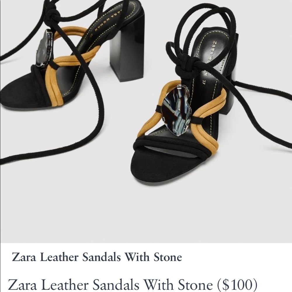 Zara leather sandals with stone size 6 Worn once